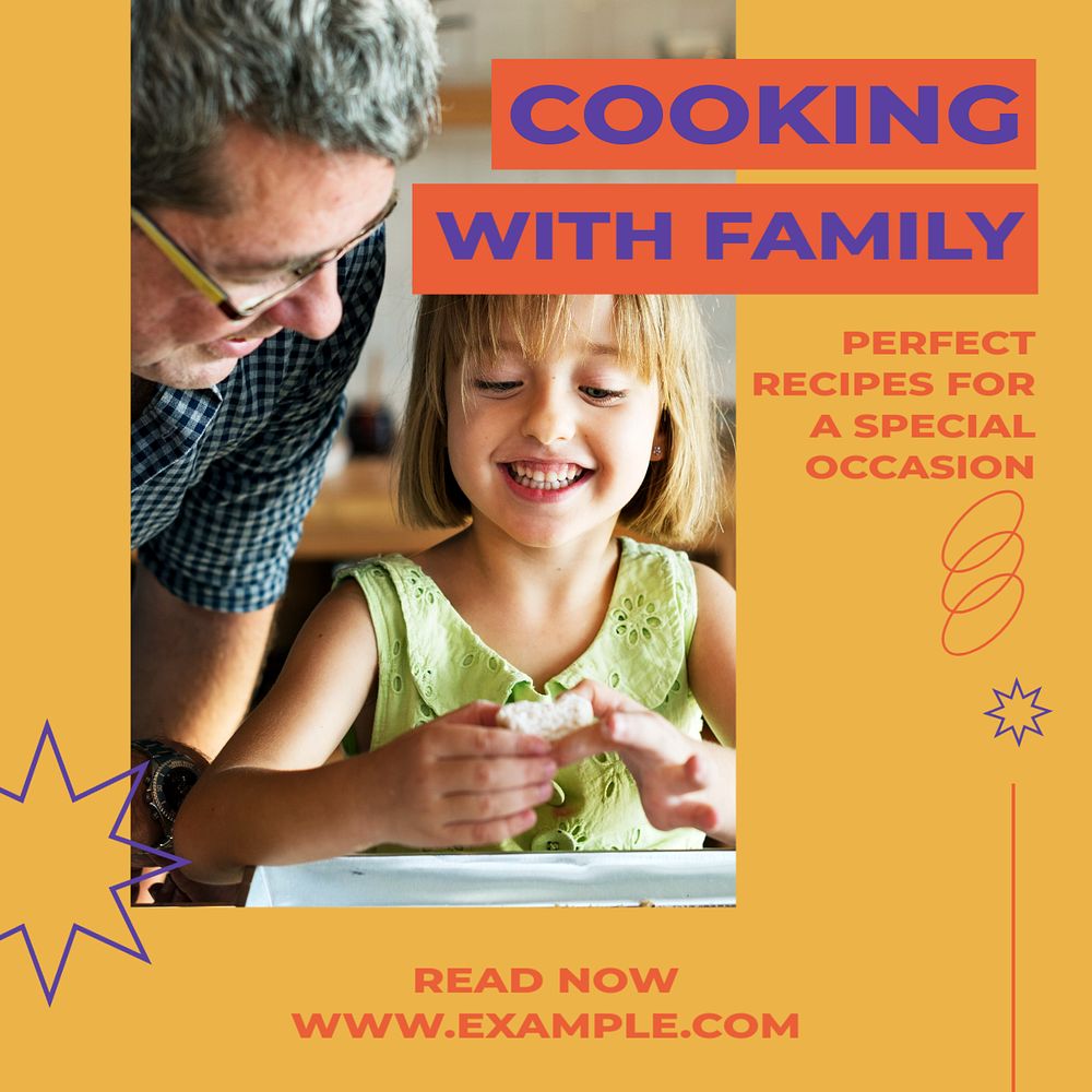 Family cooking recipes Instagram post template, editable text