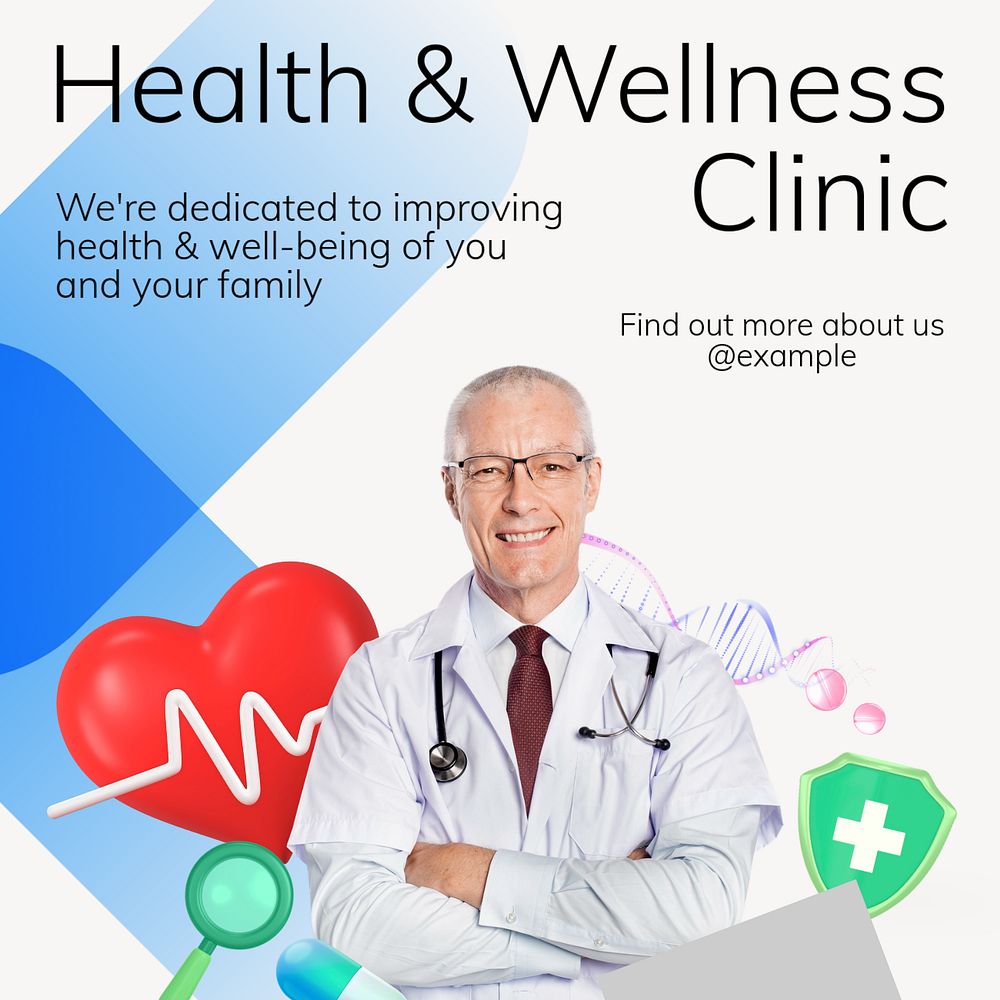 Health & wellness clinic Instagram post template, editable text