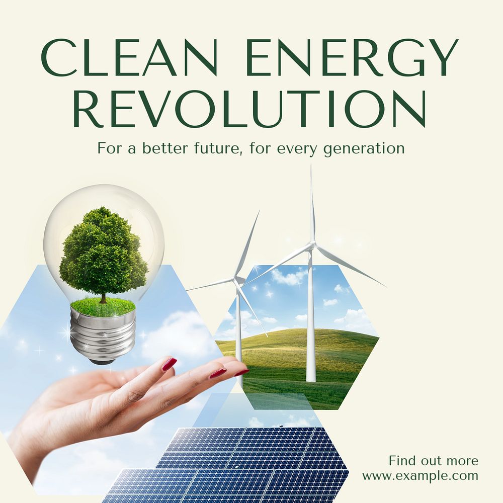 Clean energy revolution Instagram post template, editable text