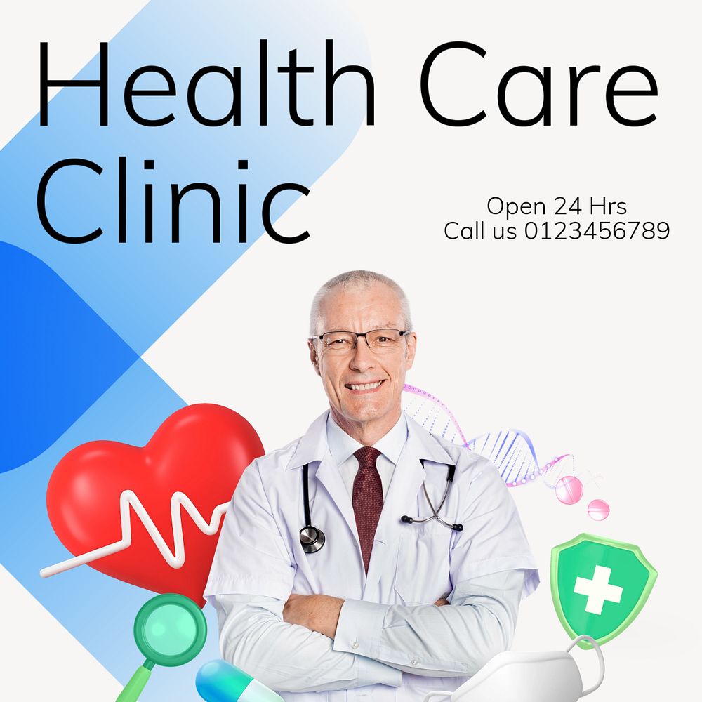 Health care clinic Instagram post template, editable text