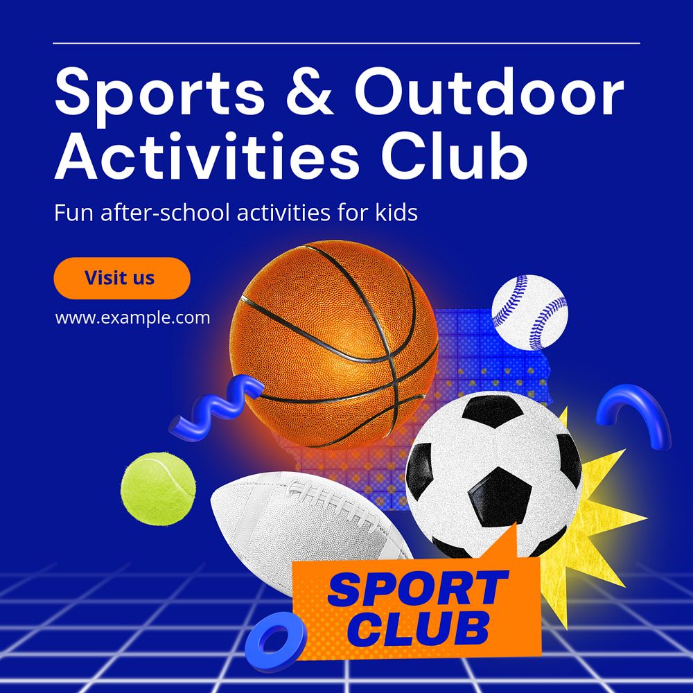 Kids sports club Instagram post template, editable text