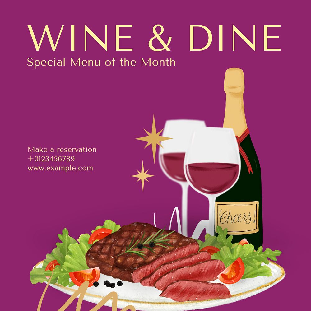 Wine & dine Instagram post template, editable text