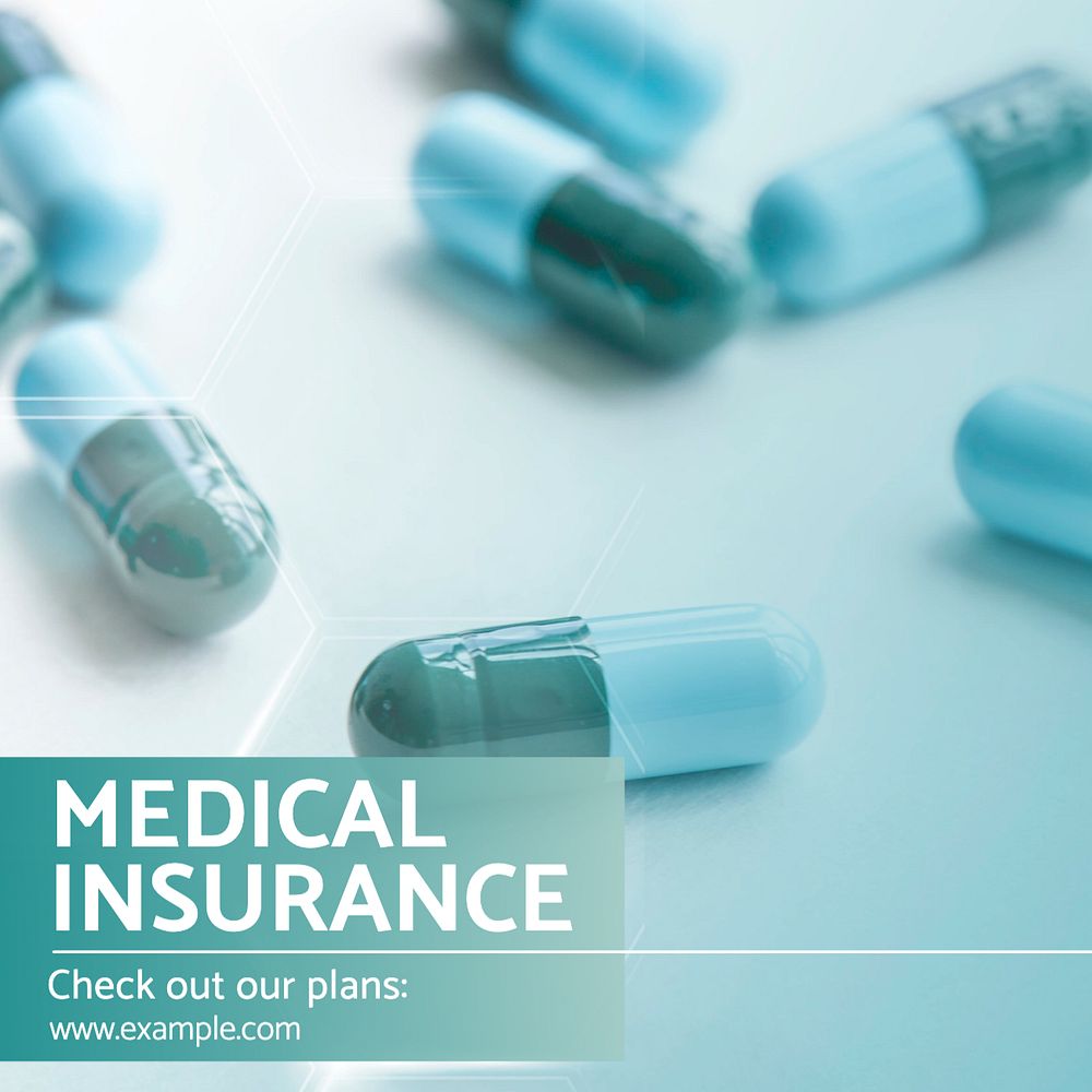 Medical insurance Instagram post template, editable text