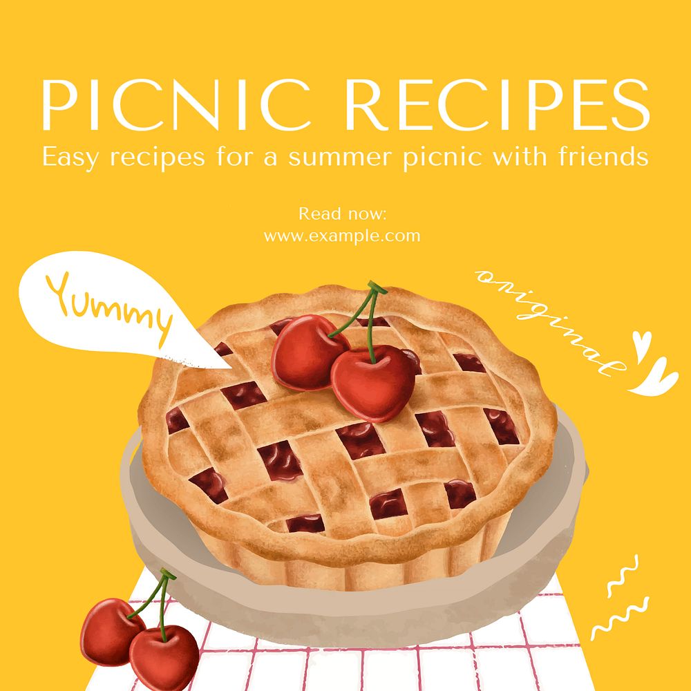 Picnic recipes Instagram post template, editable text