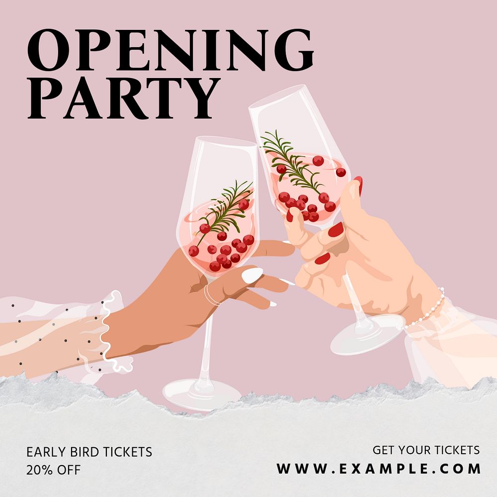 Opening party Instagram post template, editable text