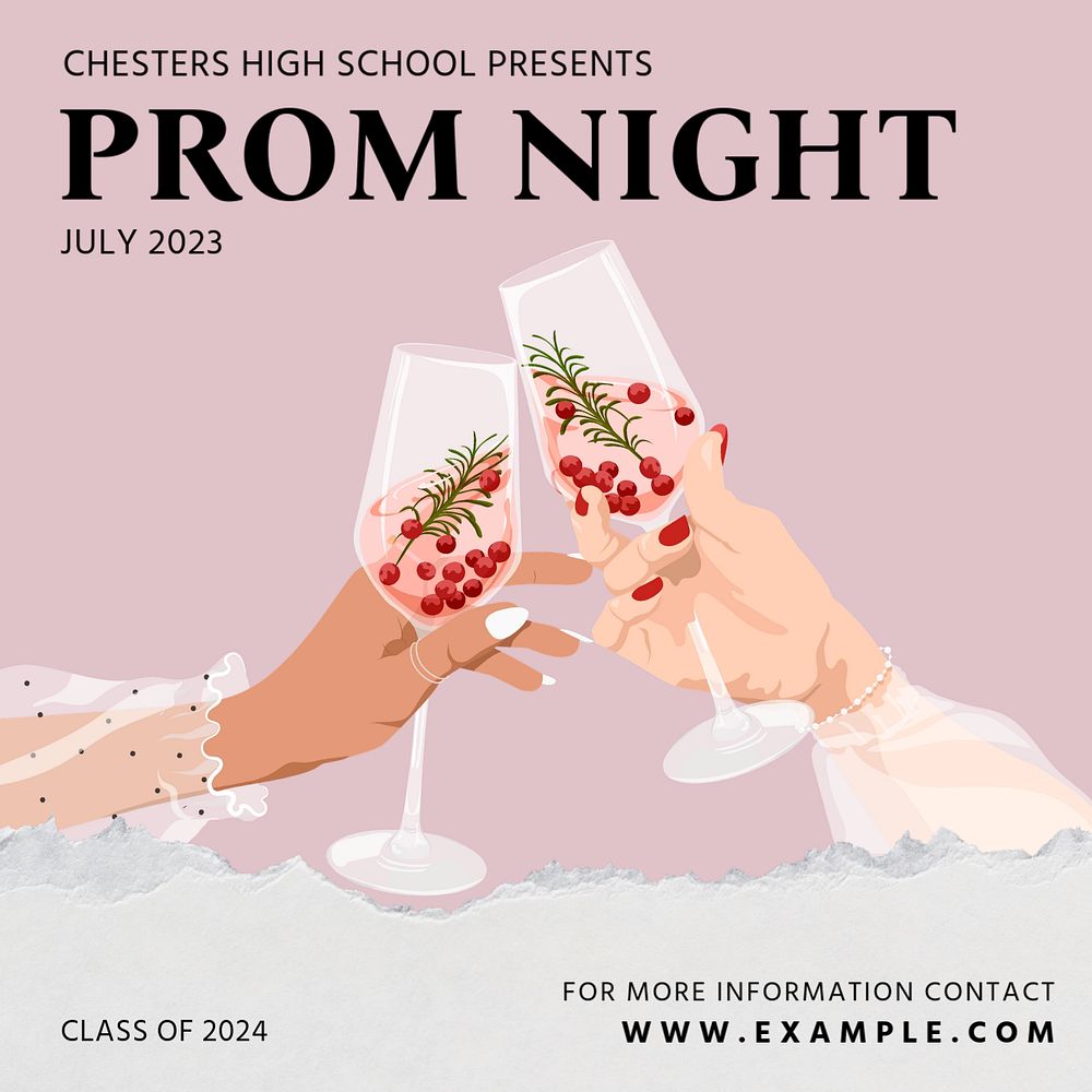 Prom night Instagram post template, editable text