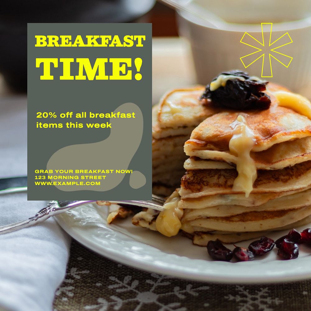 All-day breakfast Instagram post template, editable text