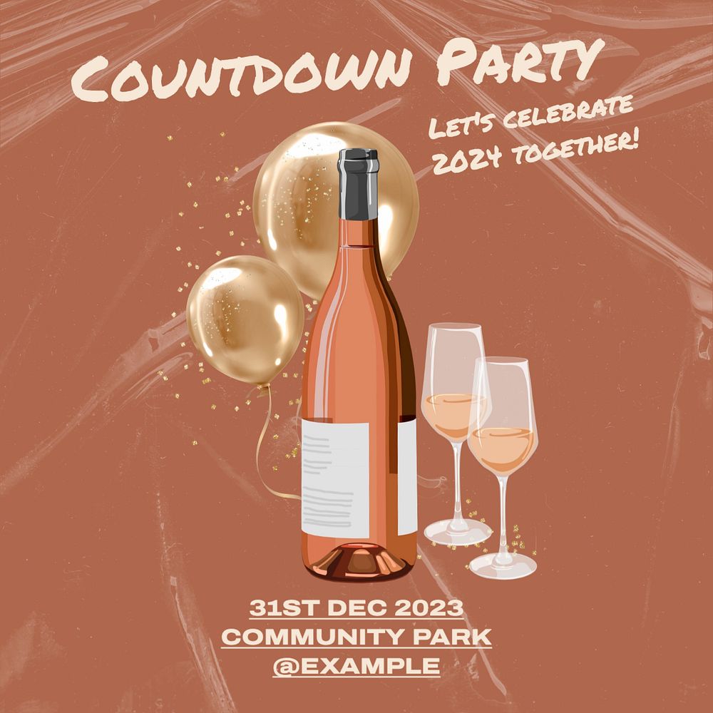 Countdown party Instagram post template, editable text