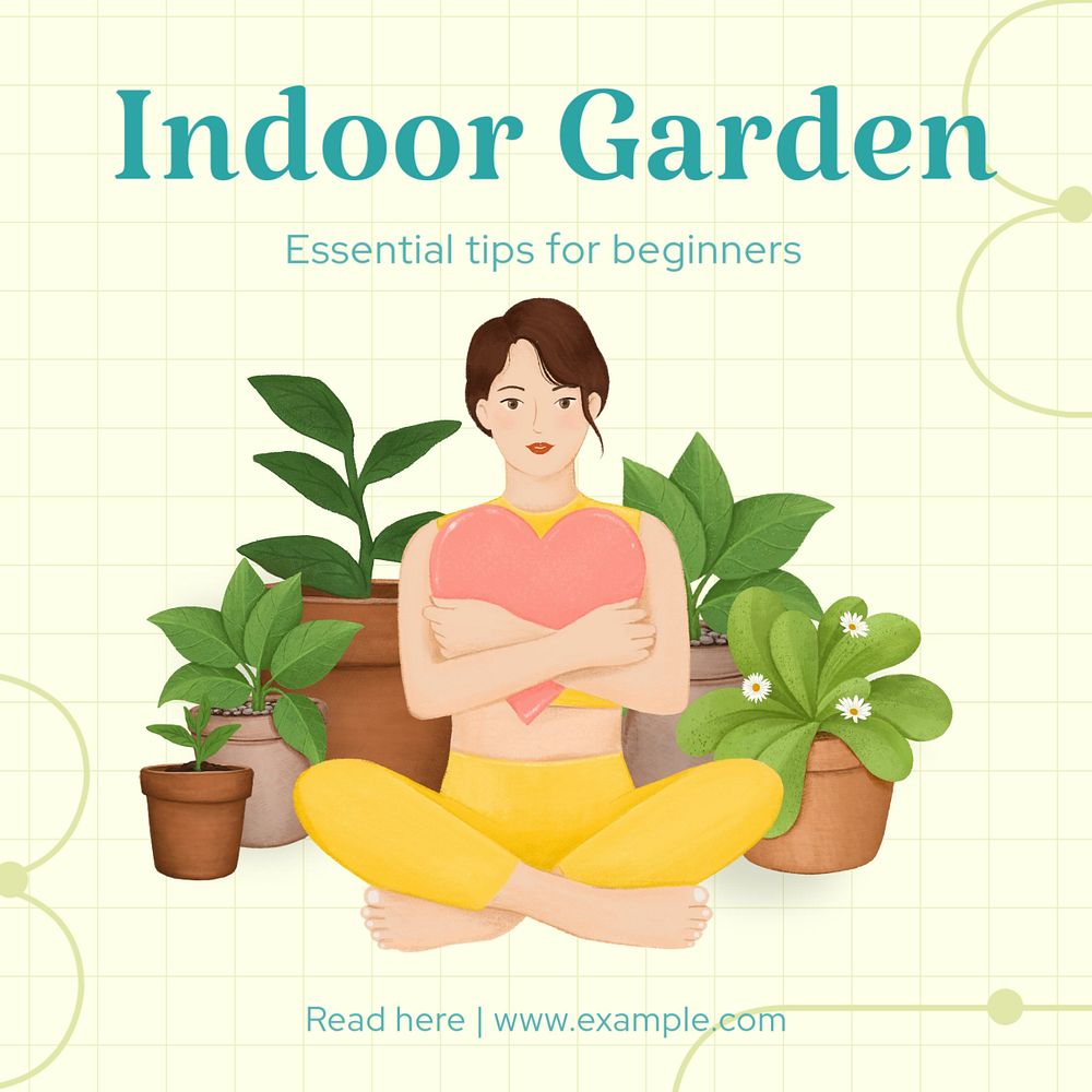 Indoor garden Instagram post template, editable text