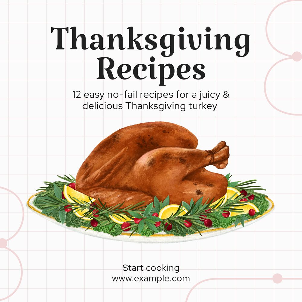 Thanksgiving recipe Instagram post template, editable text