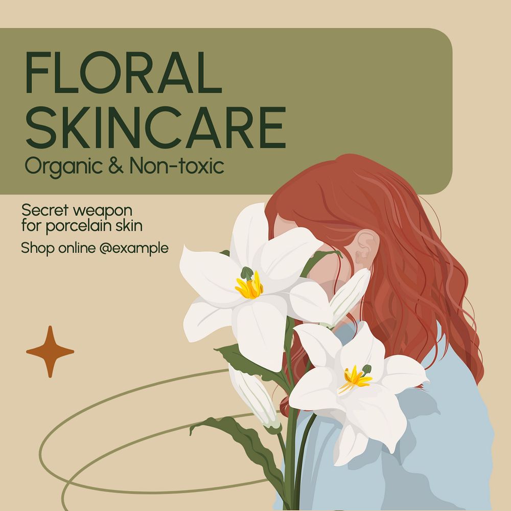 Floral skincare Instagram post template, editable text