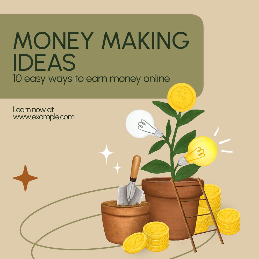 Money making ideas Instagram post template, editable text