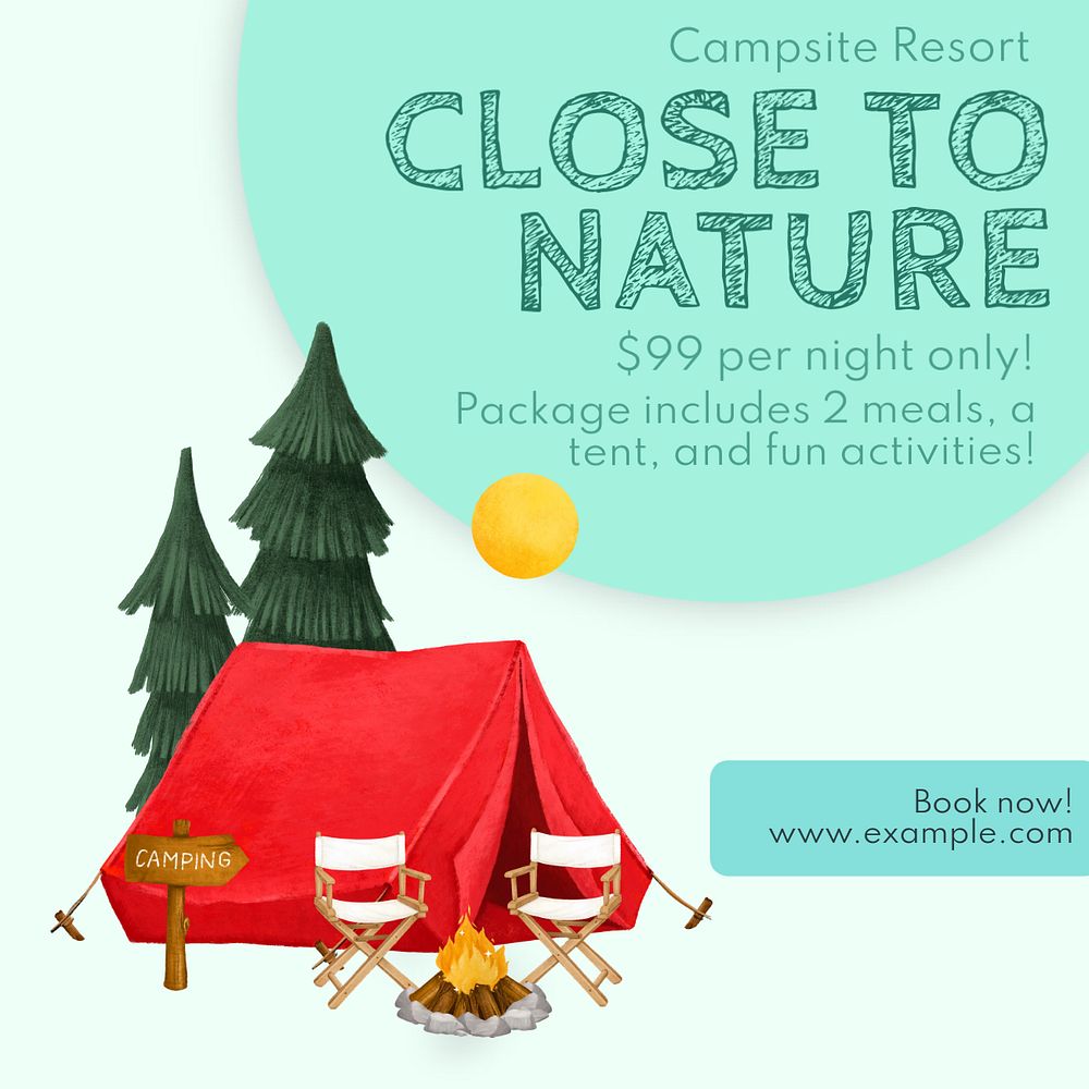 Camping package Instagram post template, editable text