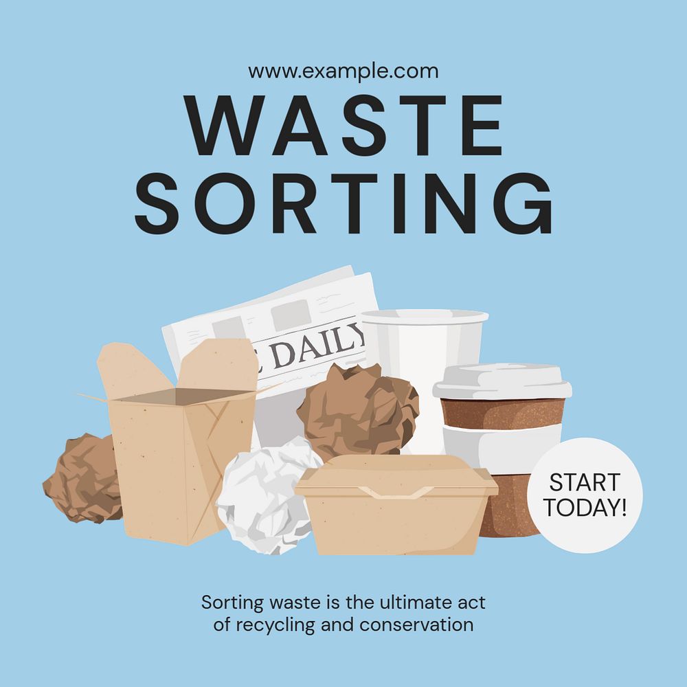 Waste sorting Instagram post template, editable text