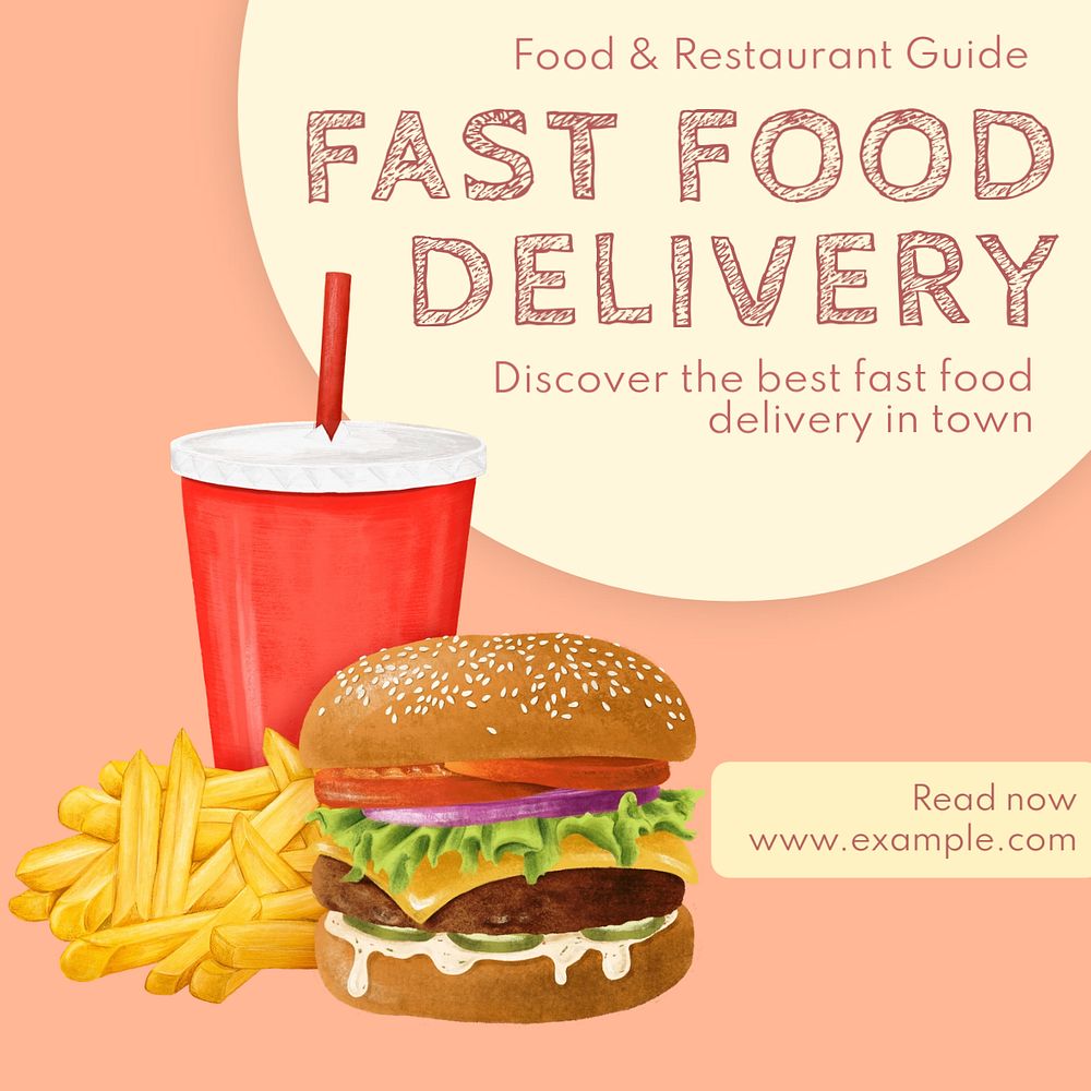 Fast food delivery Instagram post template, editable text