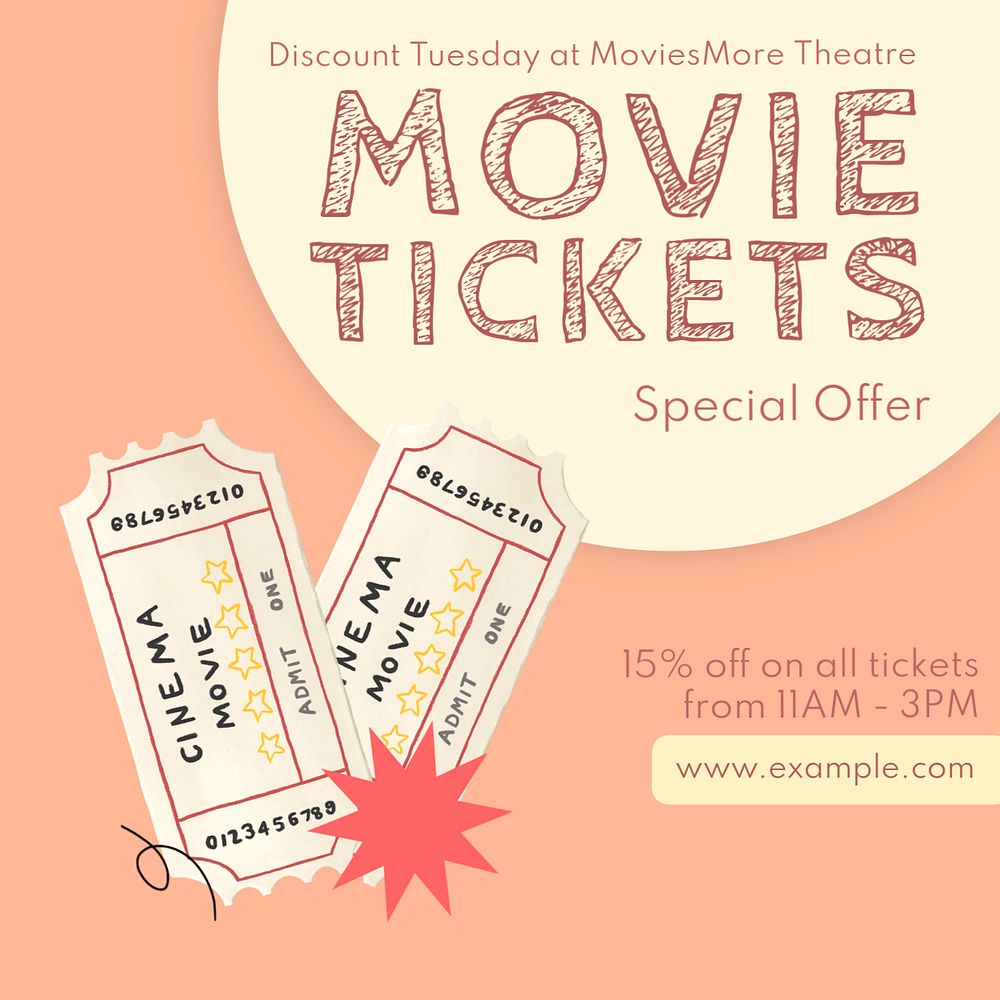 Movies special offer Instagram post template, editable text