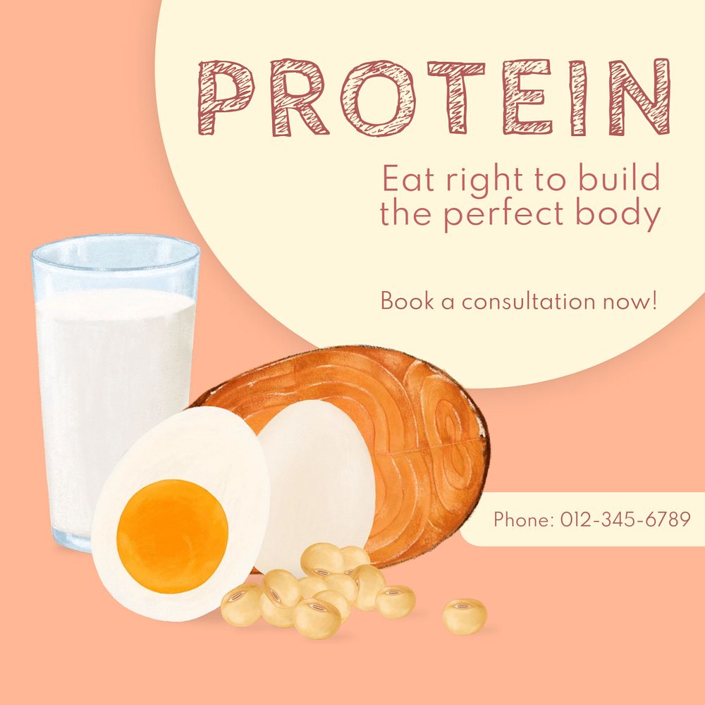 Protein & nutrition Instagram post template, editable text