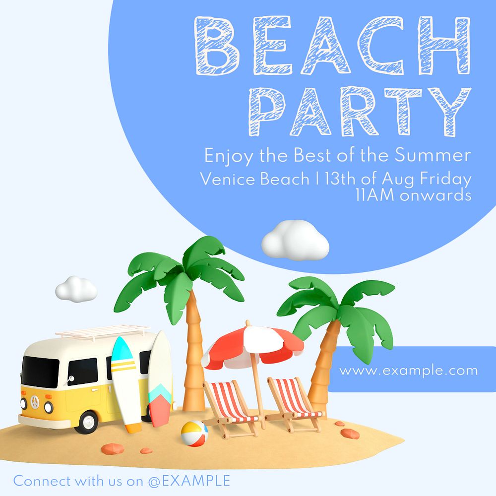 Beach party summer Instagram post template, editable text