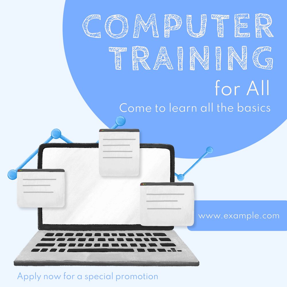 Computer training Instagram post template, editable text