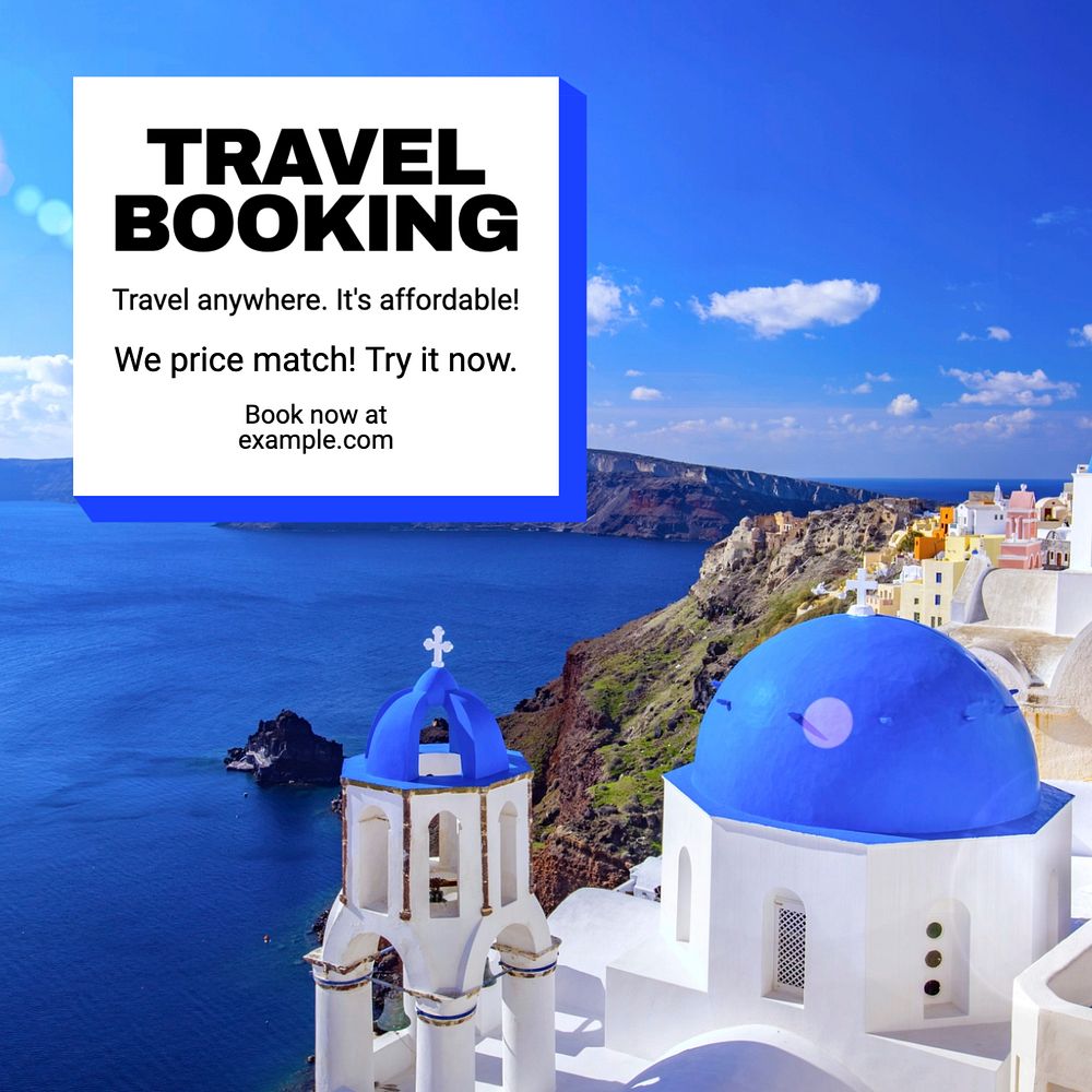 Travel booking website Instagram post template, editable text