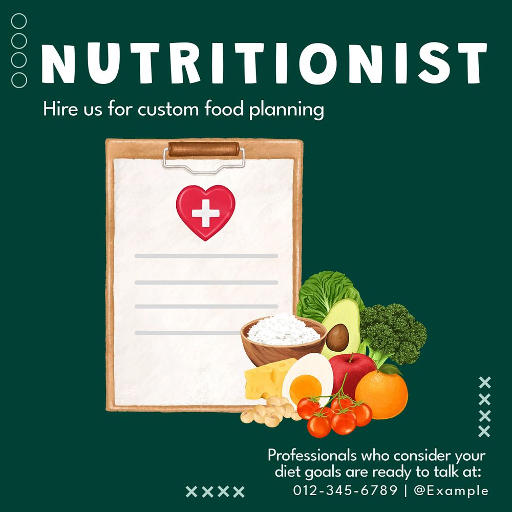 Nutritionist Instagram post template, editable text