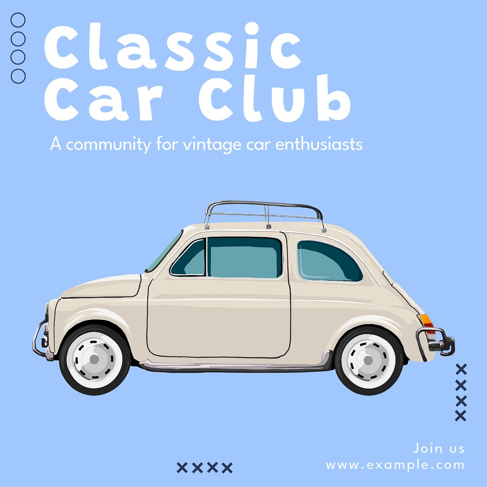 Car club Instagram post template, editable text