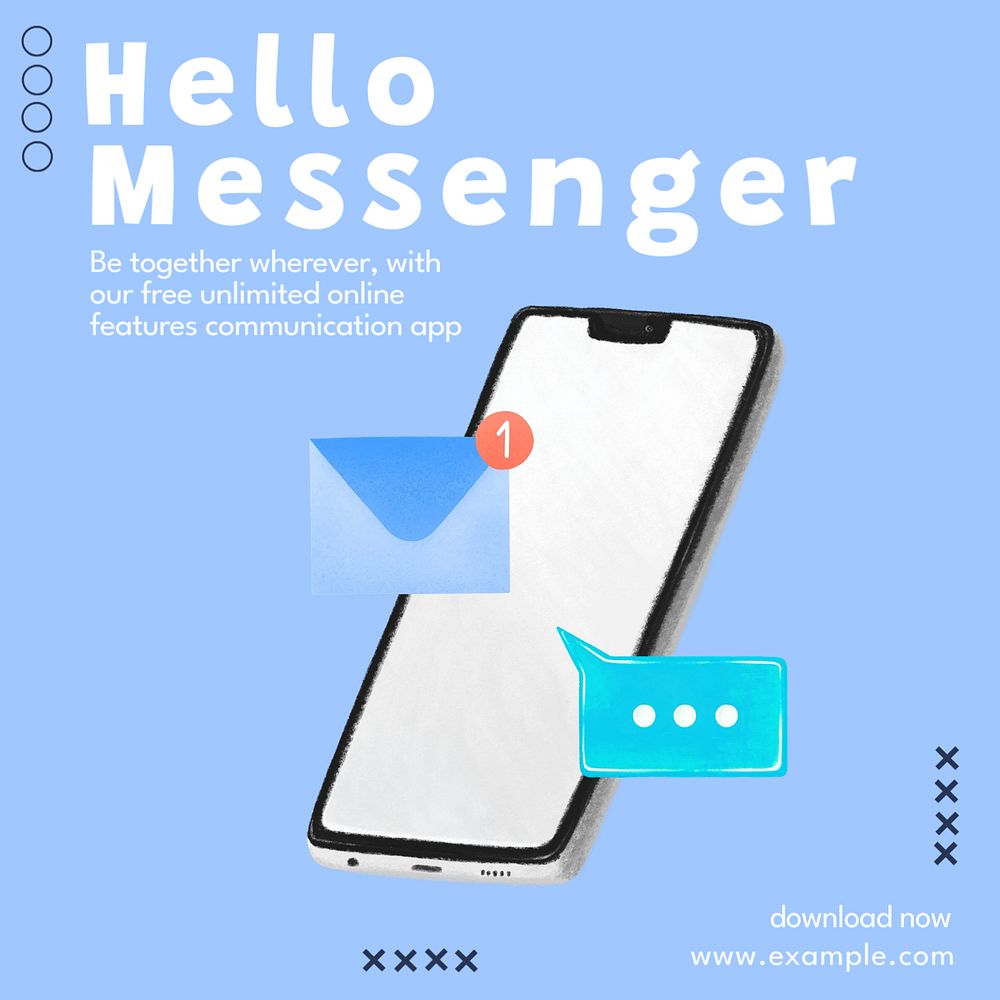 Messenger application Instagram post template, editable text