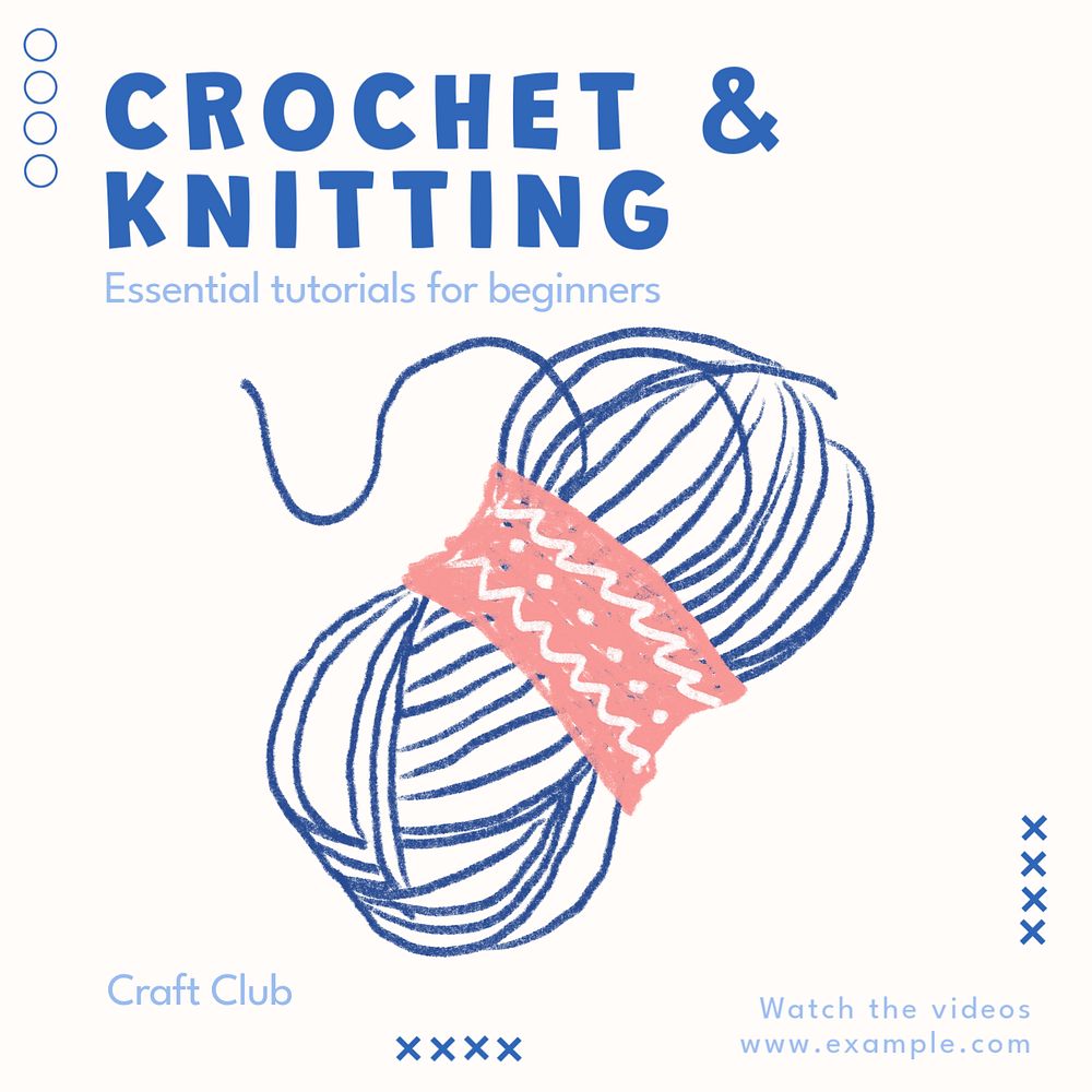 Crochet & knitting Instagram post template, editable text