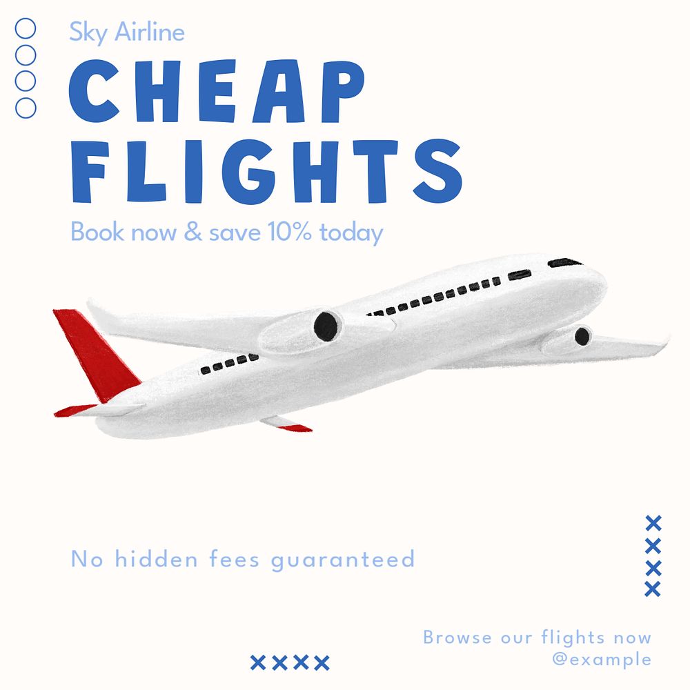 Cheap flights Instagram post template, editable text