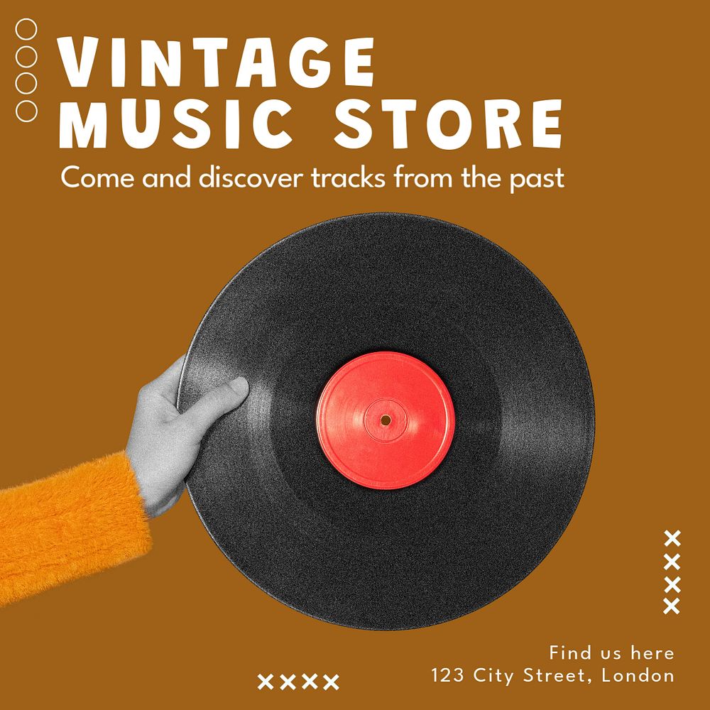 Vintage music store Instagram post template, editable text