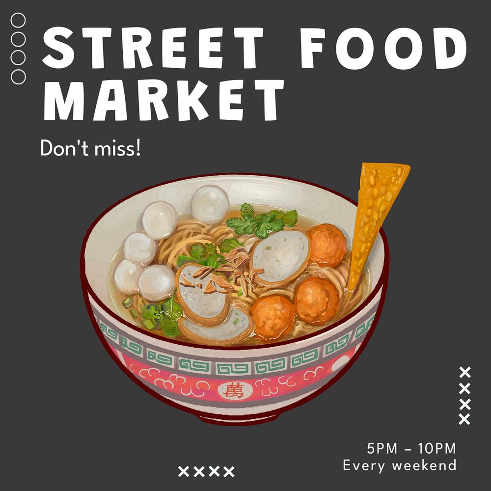 Street food market Instagram post template, editable text