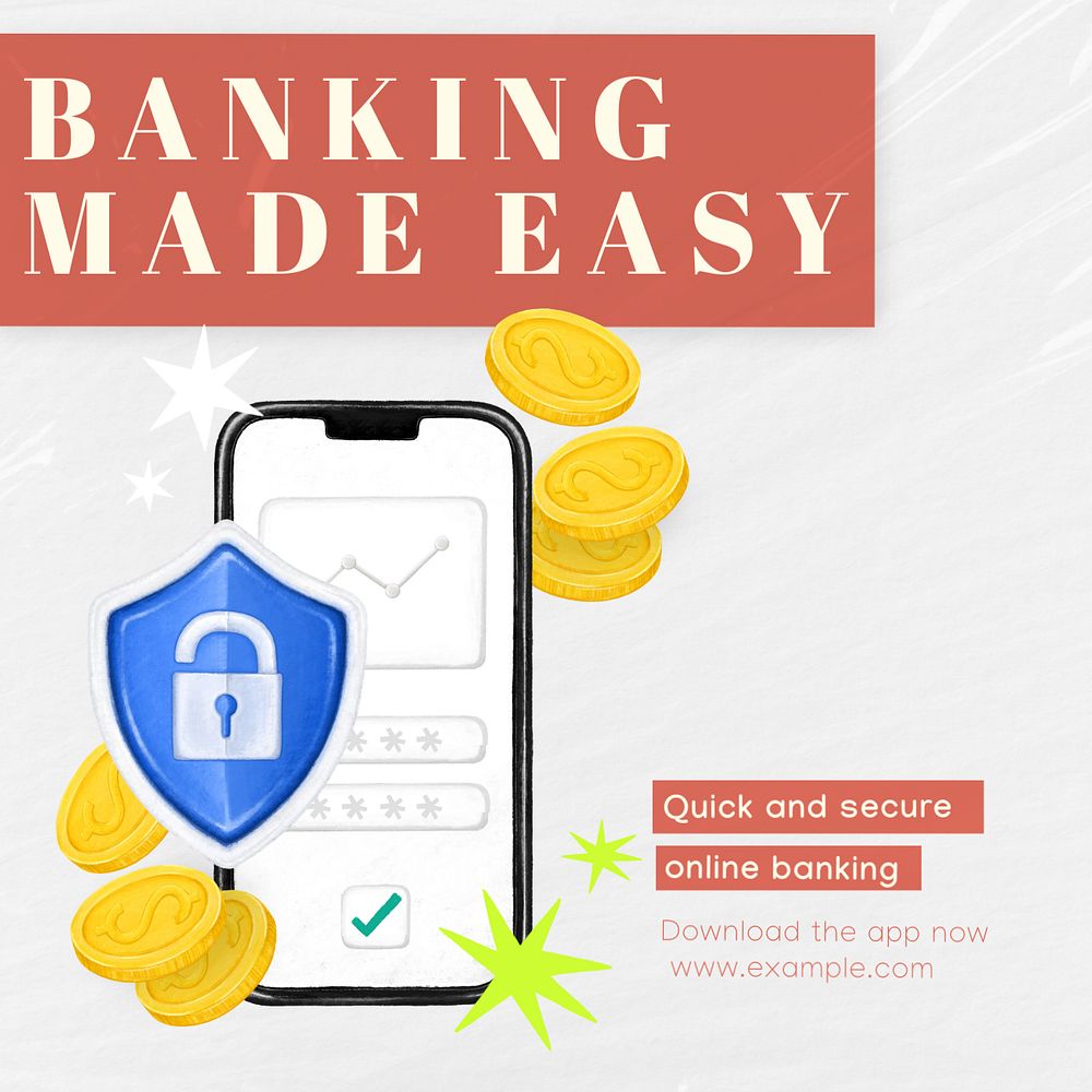 Online banking Instagram post template, editable text