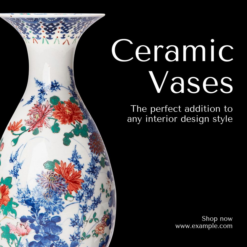 Ceramic vases Instagram post template, editable text