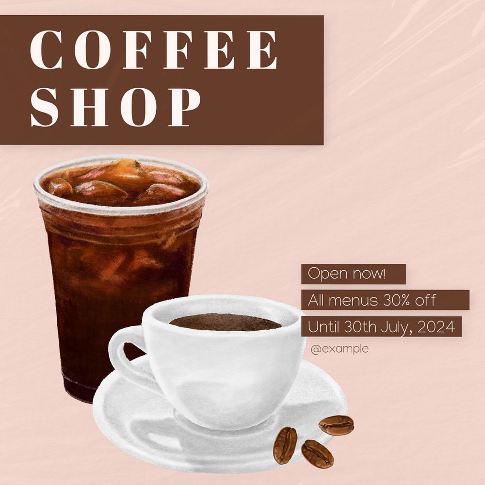 Coffee shop Instagram post template, editable text