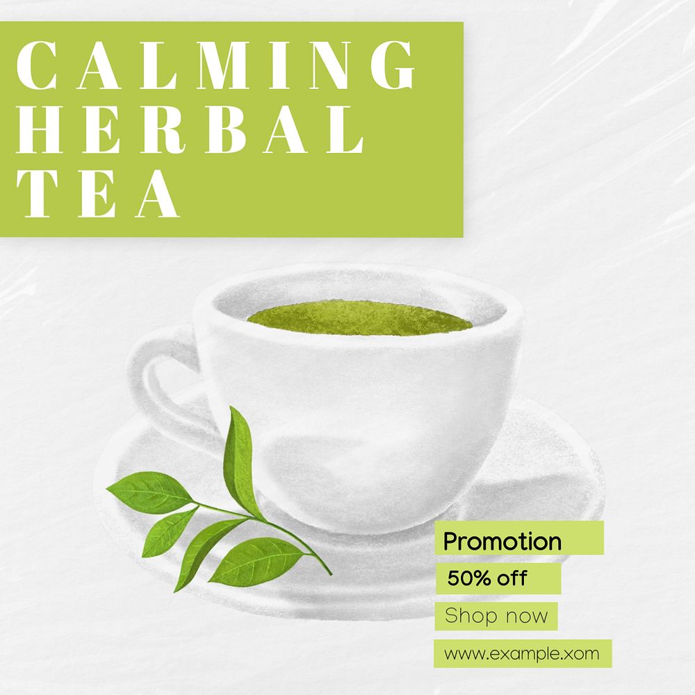 Calming herbal tea Instagram post template, editable text