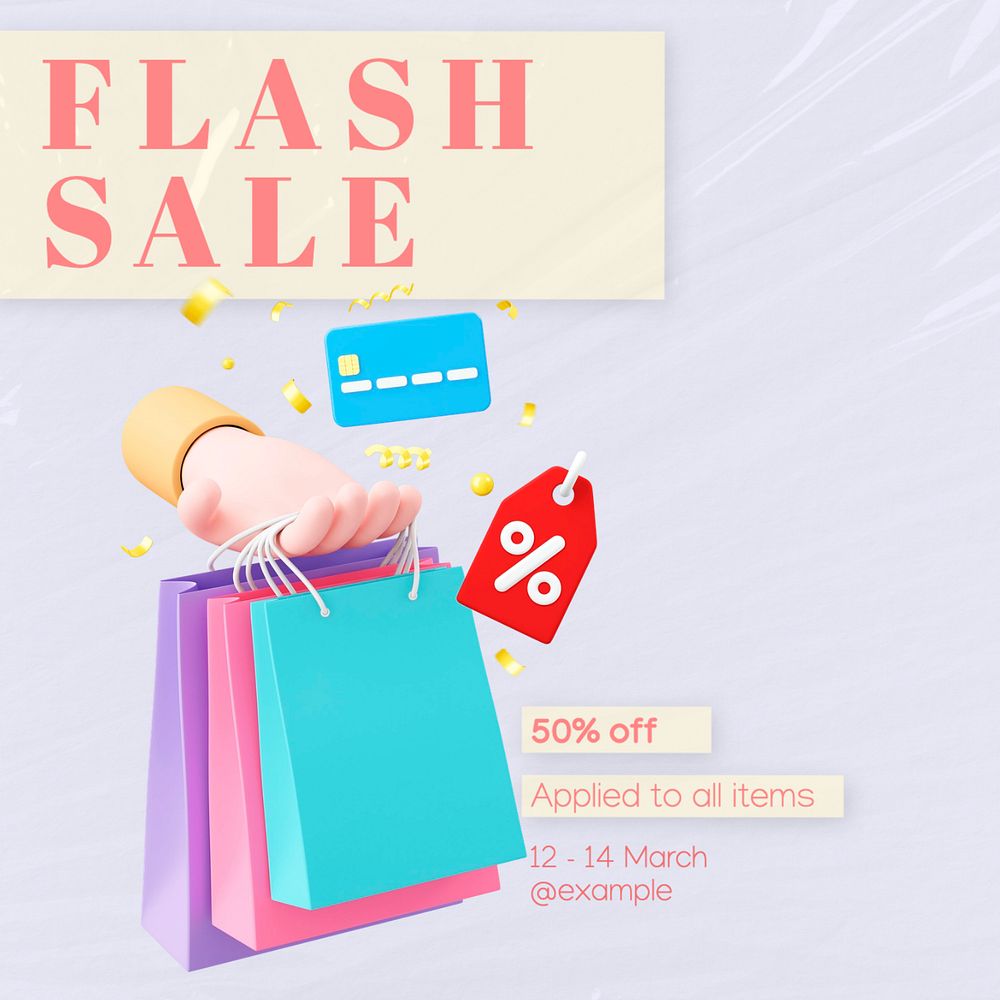 Flash sale Instagram post template, editable text