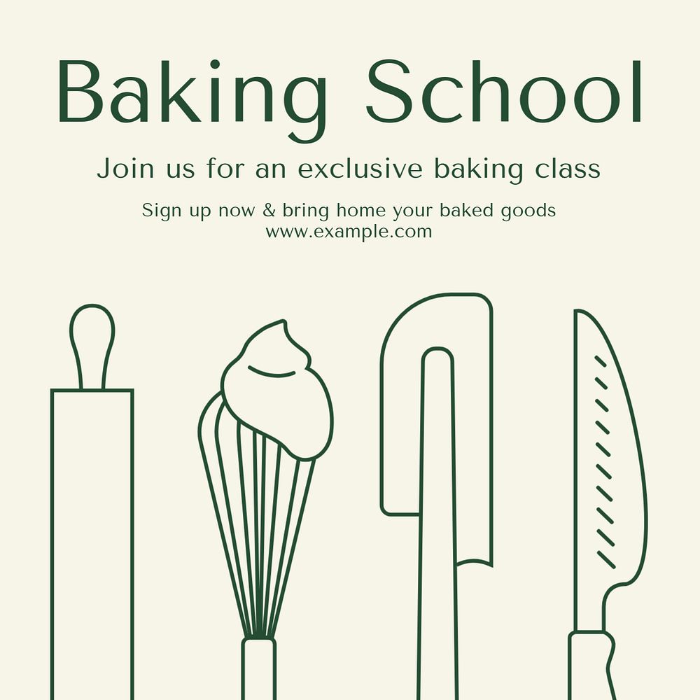 Baking school Instagram post template, editable text