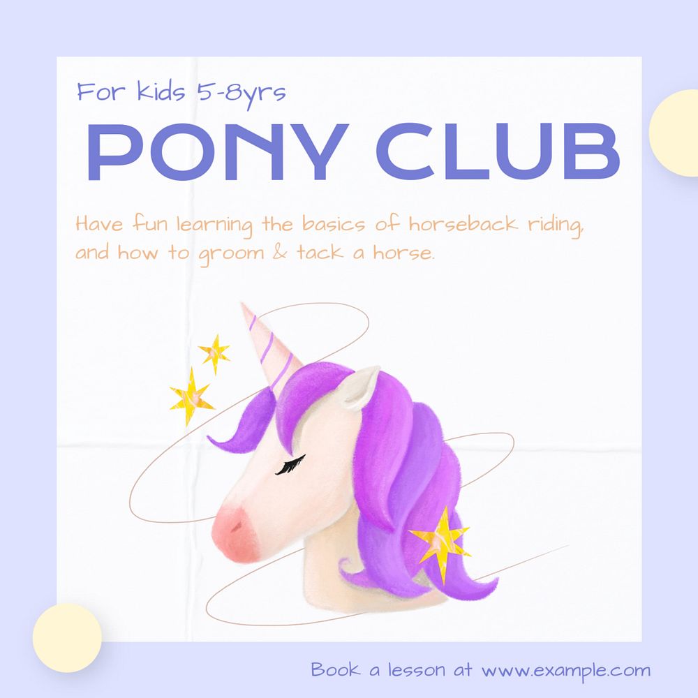 Pony club Instagram post template, editable text