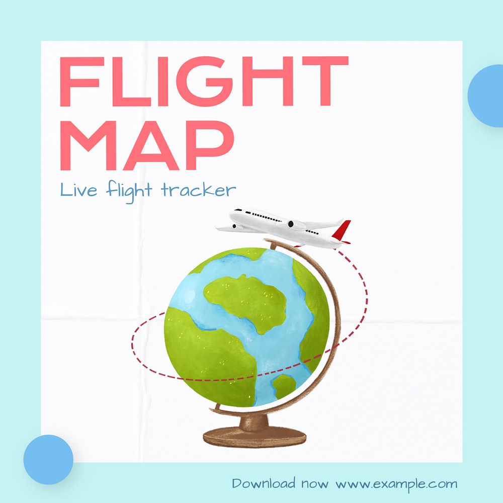 Flight map Instagram post template, editable text