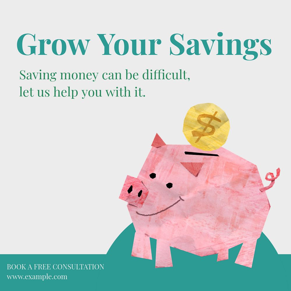 Grow your savings Instagram post template, editable text