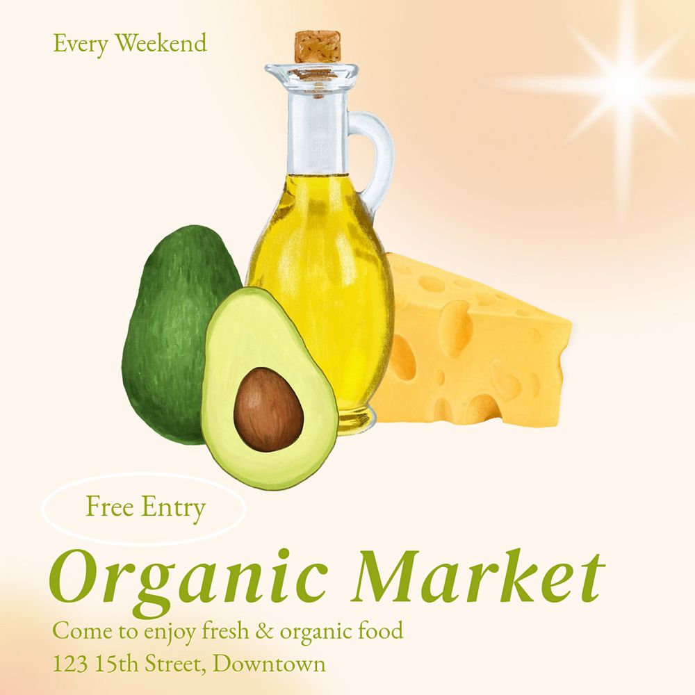 Organic food market Instagram post template, editable text