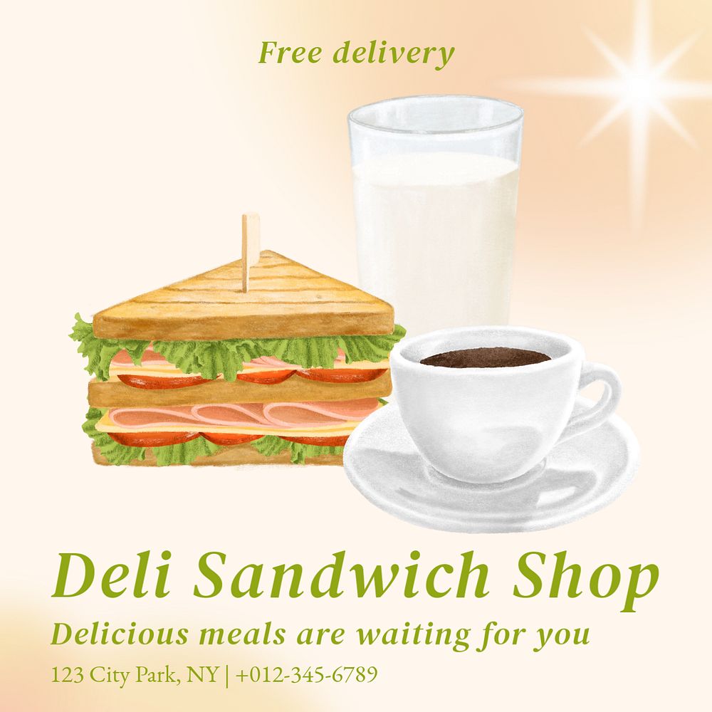 Deli shop Instagram post template, editable text