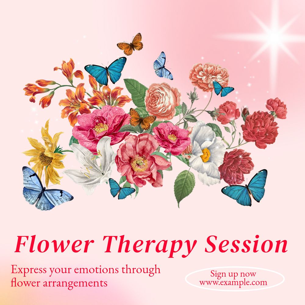 Flower therapy session Instagram post template, editable text