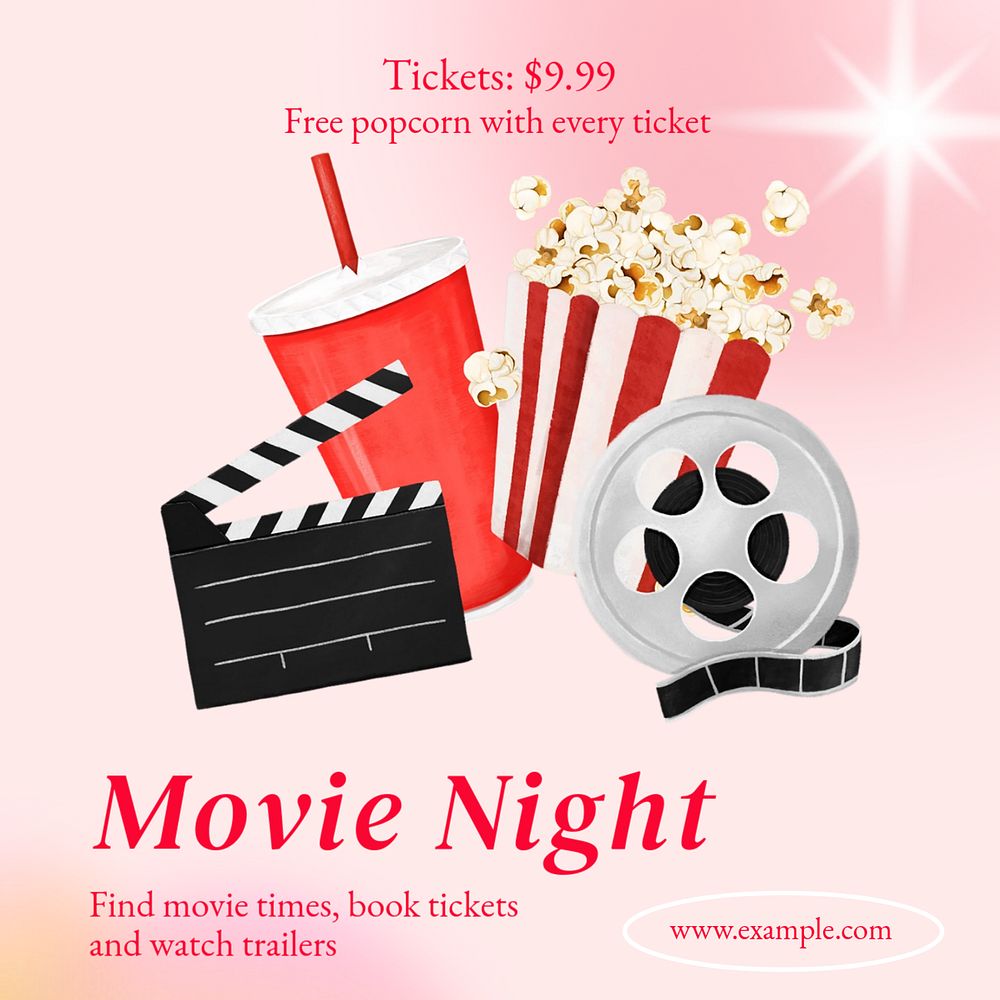 Movie night Instagram post template, editable text