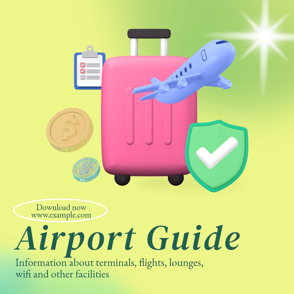 Airport guide Instagram post template, editable text