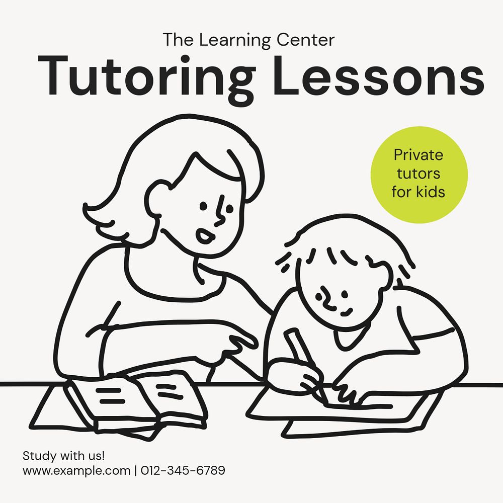 Tutoring lessons Instagram post template, editable text