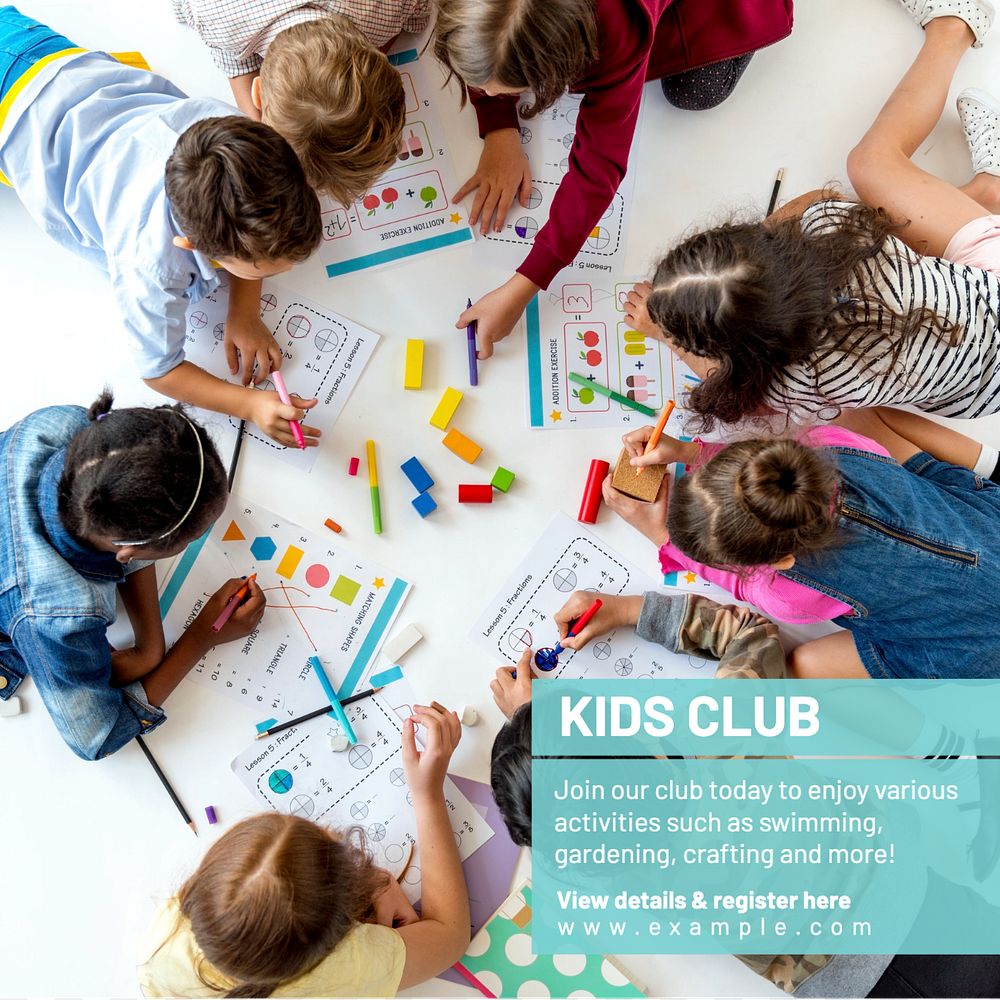 Kids club Instagram post template, editable text