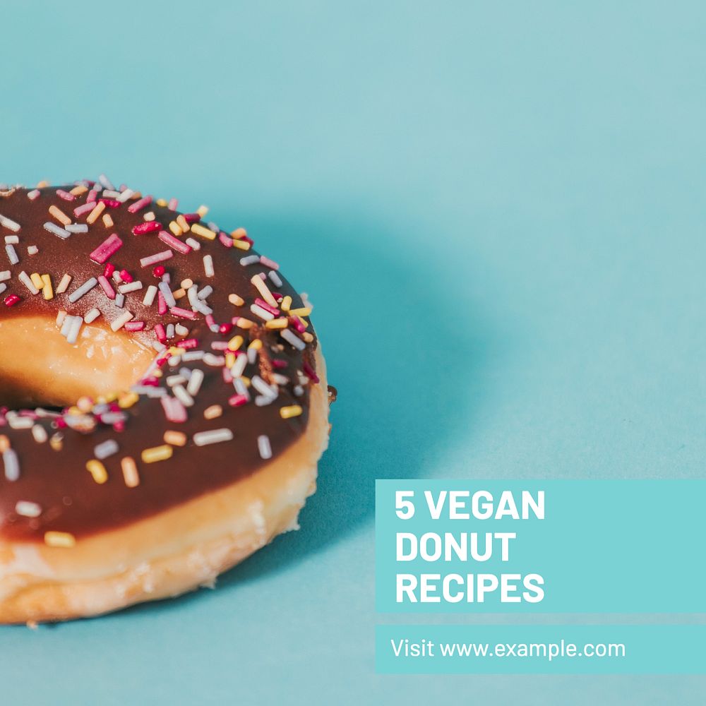 Vegan donut recipes Instagram post template, editable text