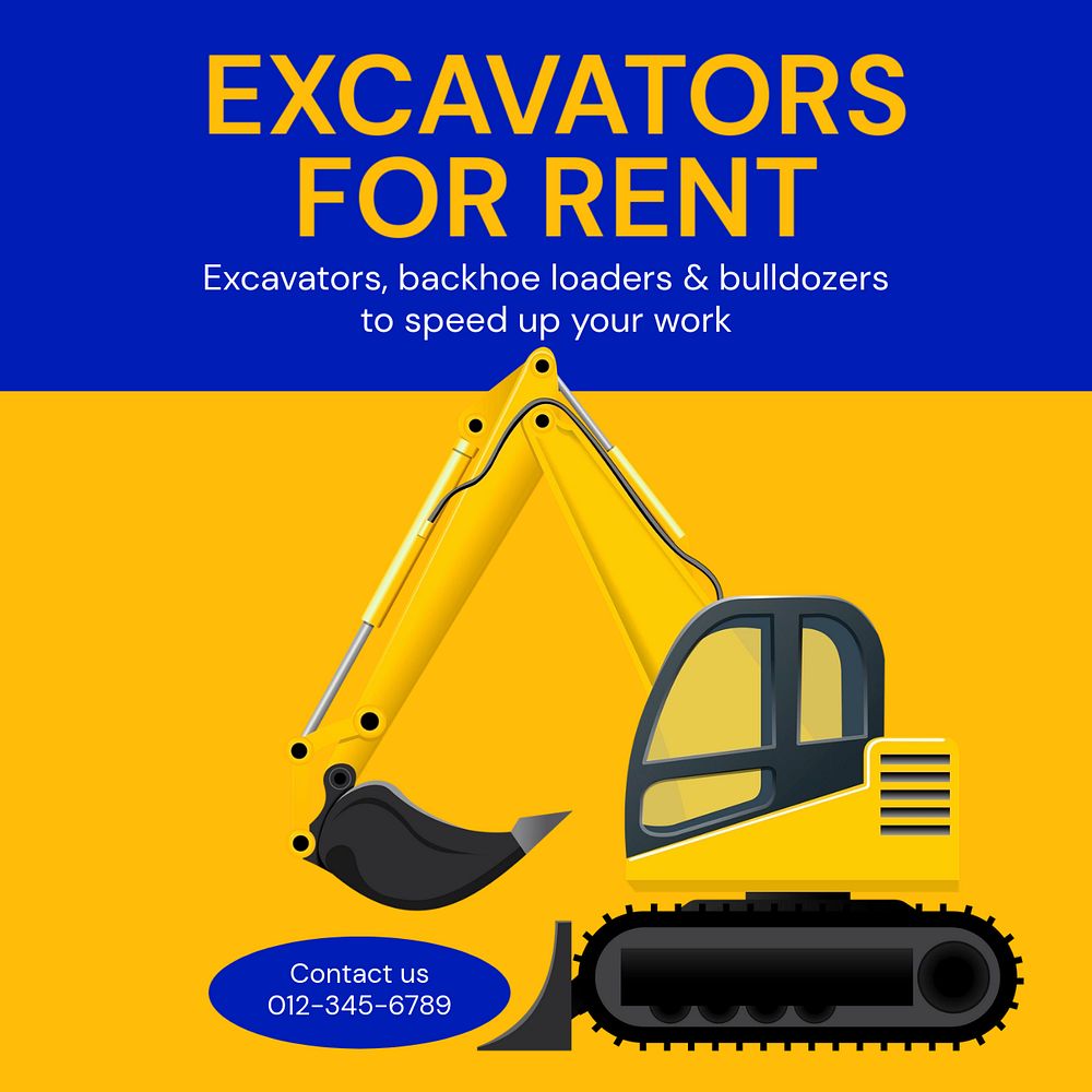 Excavator & heavy equipment Instagram post template, editable text