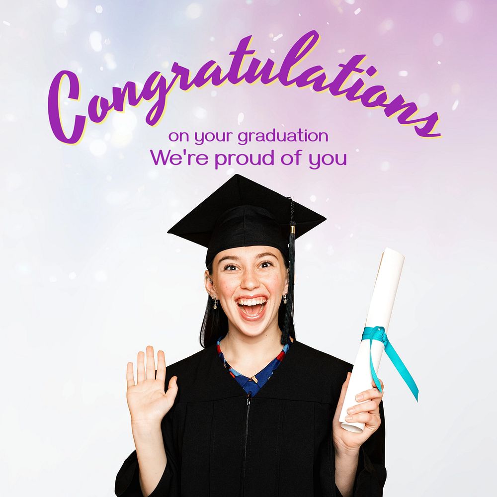 Graduation message Instagram post template, editable text